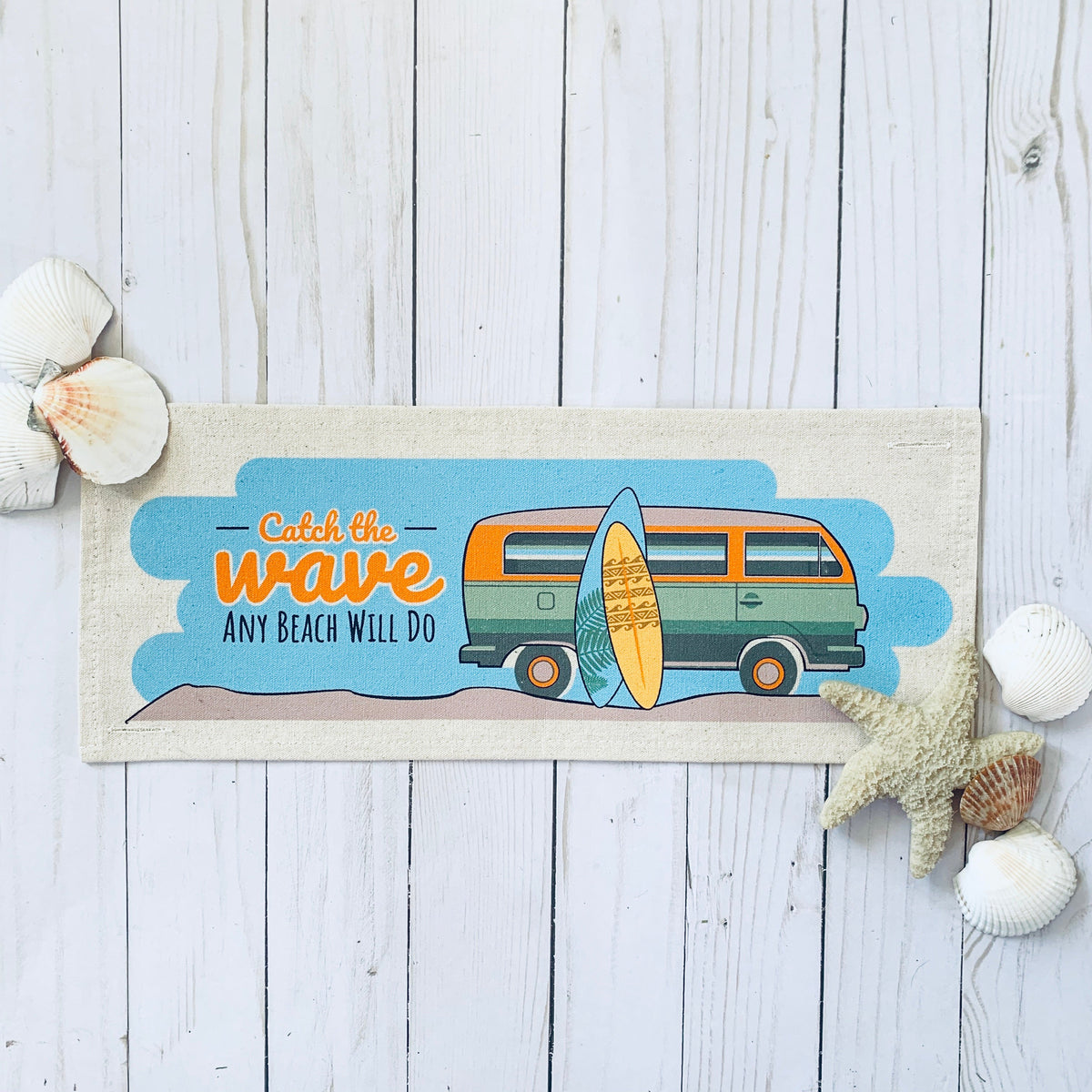 Seasonal Panel: Summer Wave Ocean Sea Surf Board Hippy Bus VINTAGE BEACH VAN