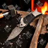 Handmade Ironclad Fish Damascus Folder with Black Honeycomb Handle