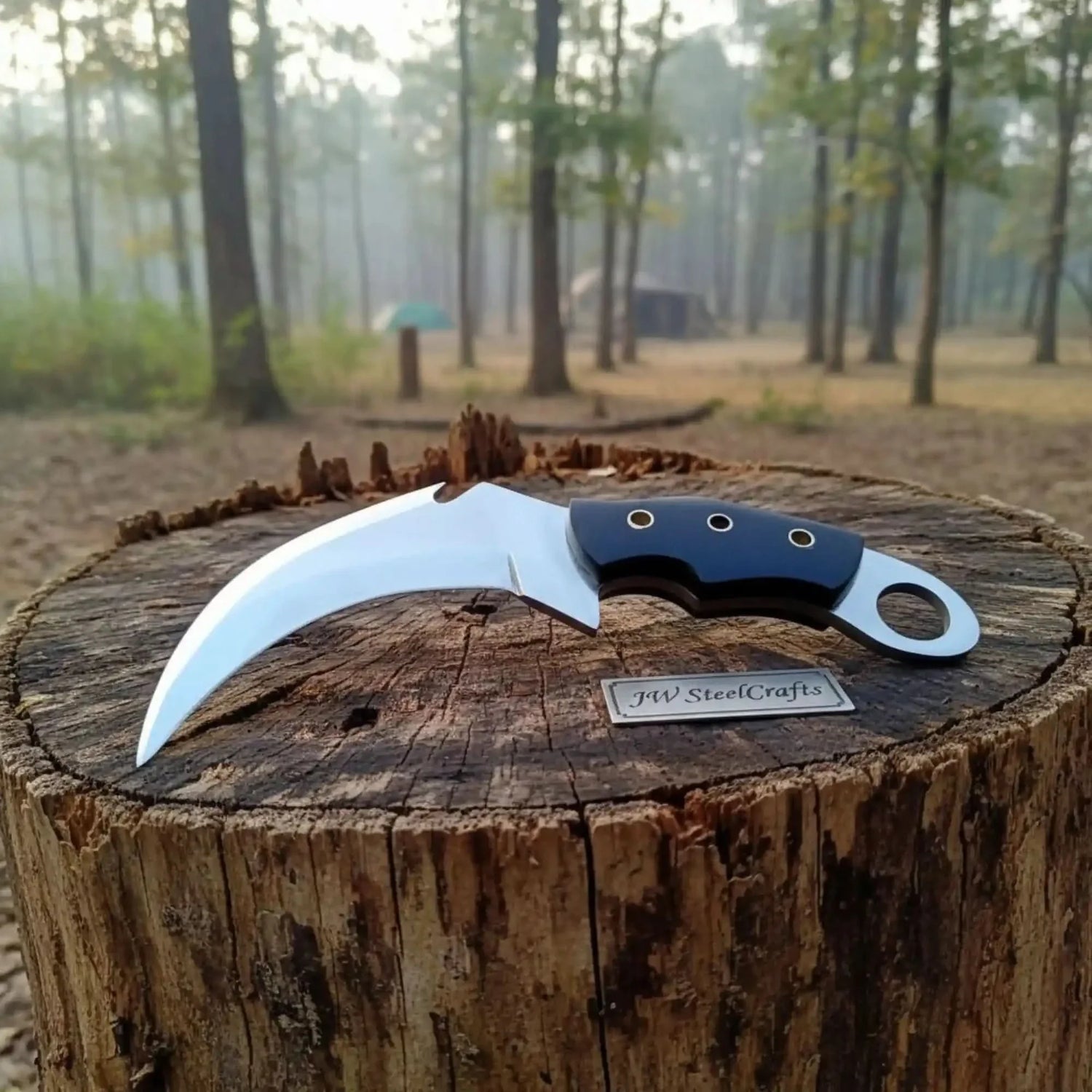 Damascus Steel Karambit Pair, Stag Horn & Wood Handle, 9-inch Blade