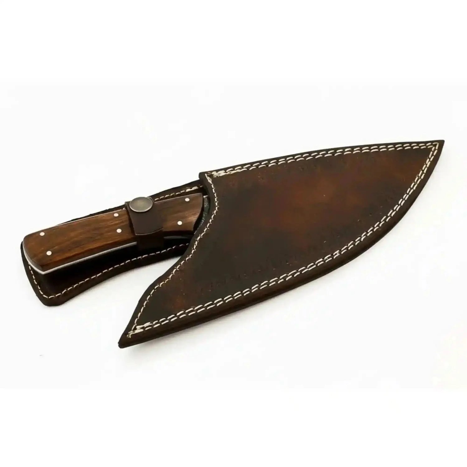 Handmade Fire Pattern Damascus Camp Utility Knife – 12” Fixed Blade with Rosewood Handle & Leather Sheath