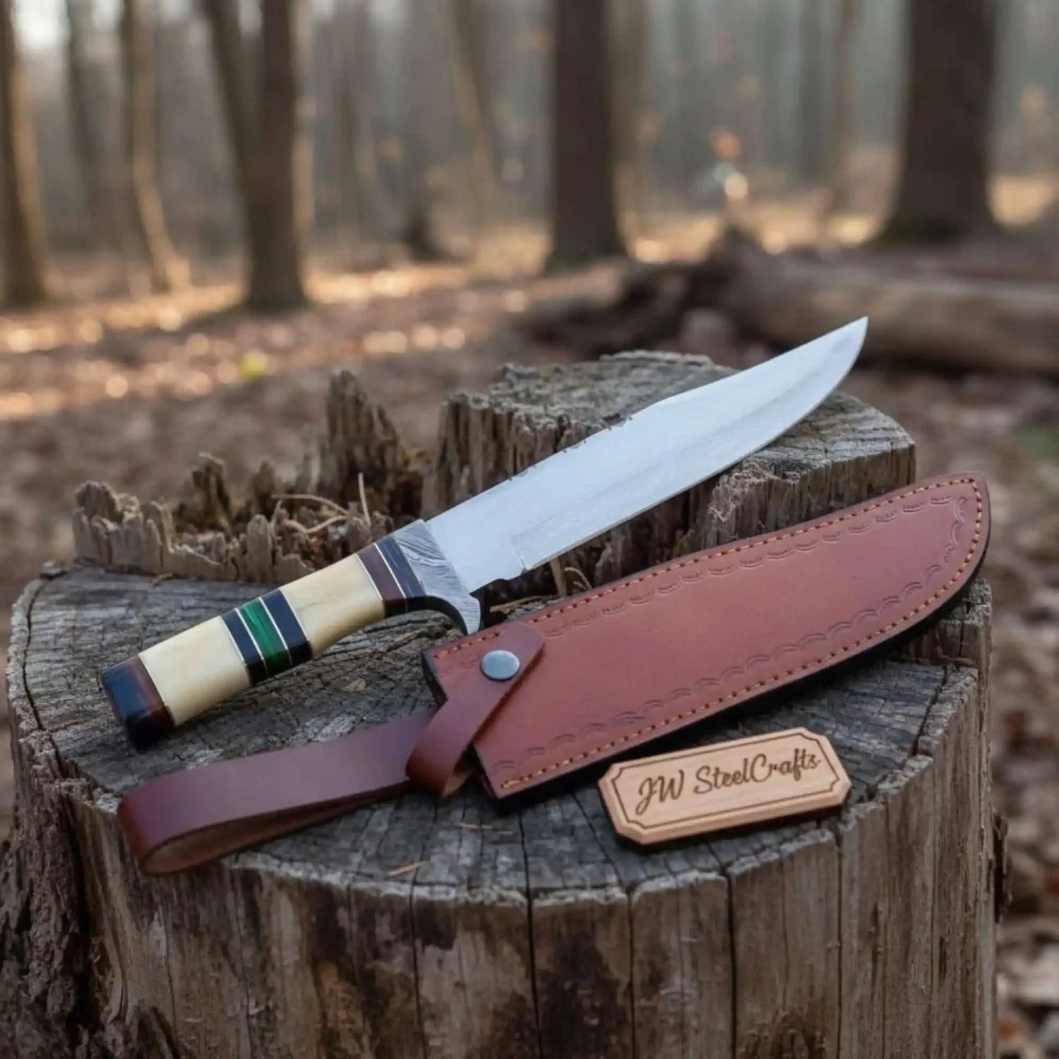 Frontier Jim Bowie Knife with 9 Inch Damascus Clip Point