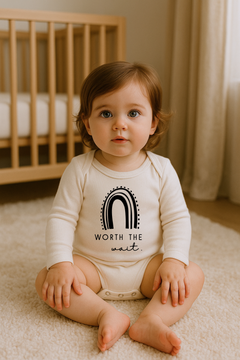 Worth the Wait Rainbow Organic Bodysuit Long Sleeve by Tenth & Pine, product image 4