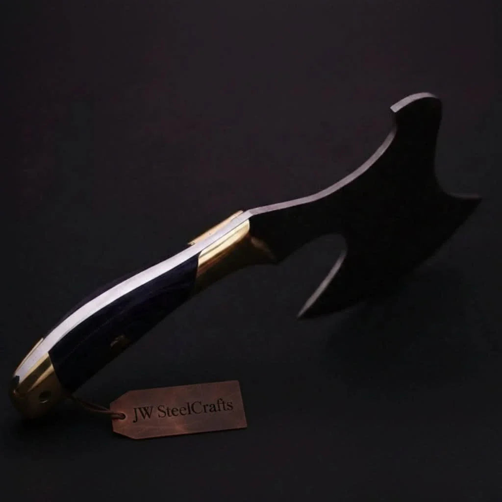 Hand Forged Damascus Pizza Slicer Axe with Raindrop Forged Blade