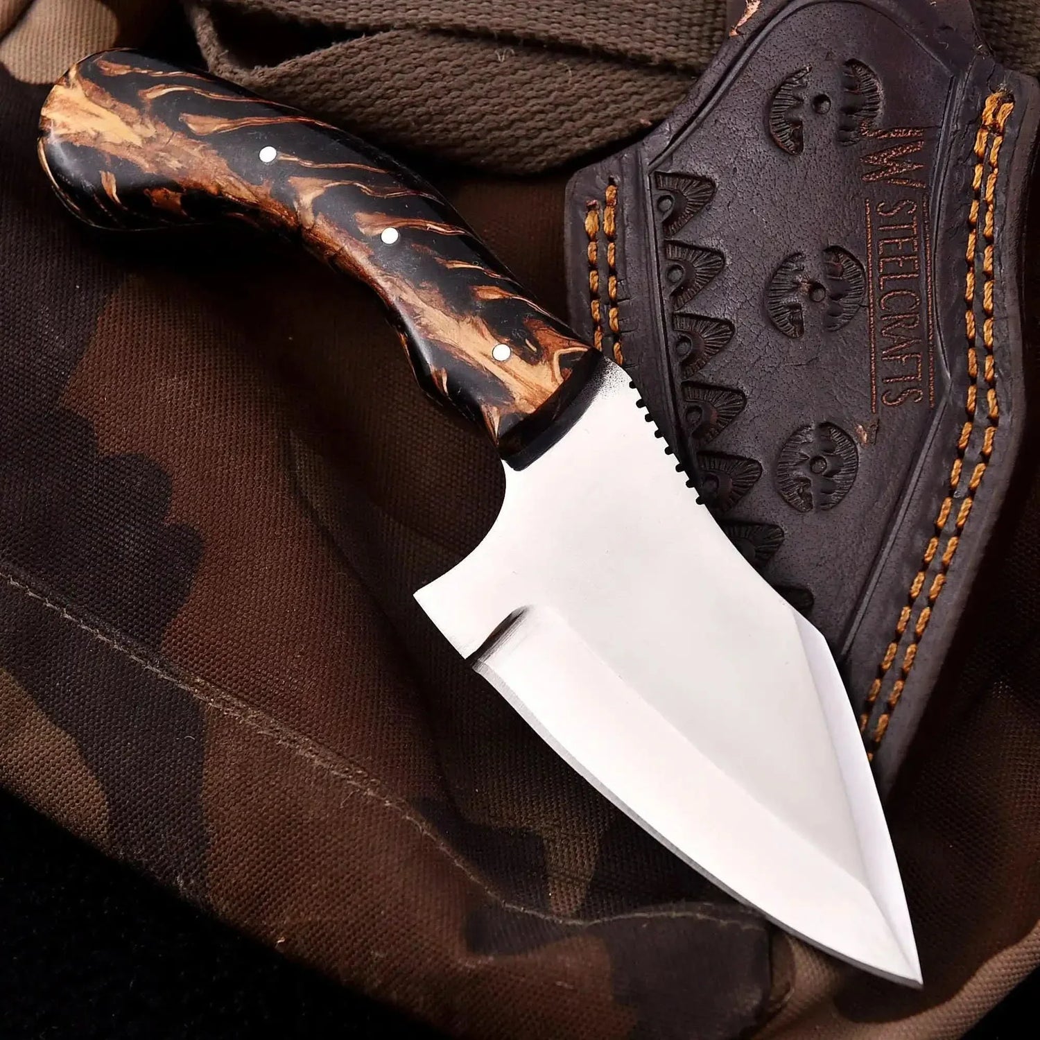 Pinecone Handle Fixed Blade Knife 4” Stainless Steel Blade | JW SteelCrafts
