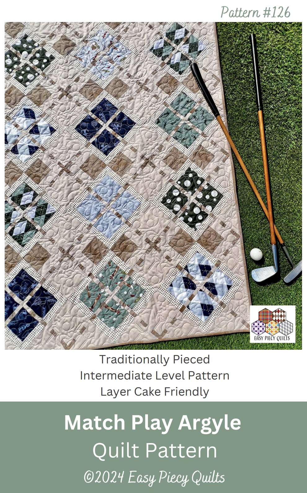 Match Play Argyle Golf Quilt Pattern - Paper Print Version