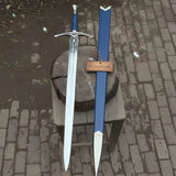 Blue Valor Handmade Medieval Knight Sword Replica | Blue Leather & Polish Blade