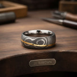 Raindrop Damascus Ring with Gold Inlay and Polished Silver Interior