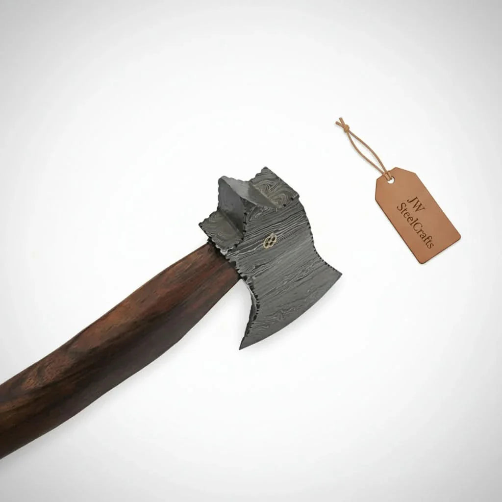 Hollow Pine Damascus Axe with Rosewood Handle