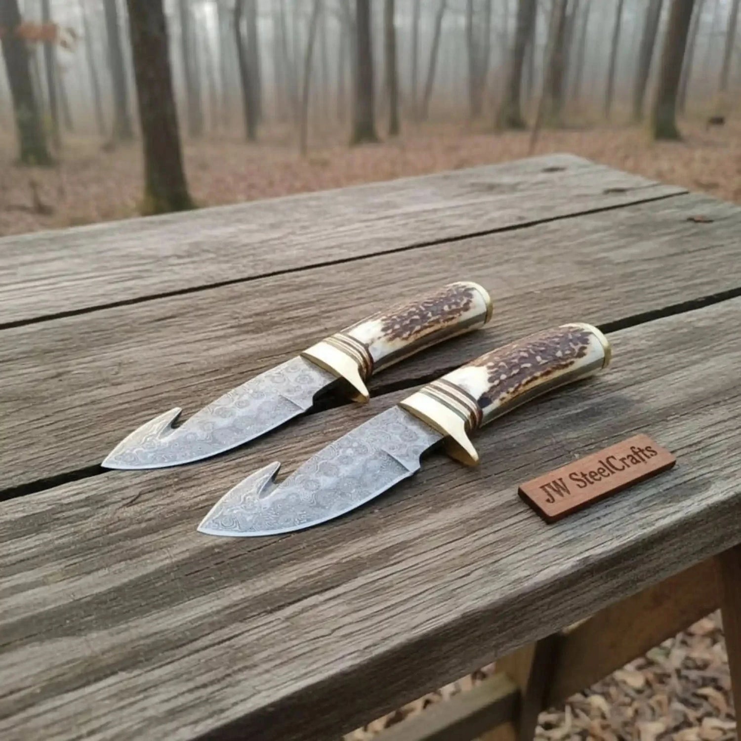 Gut Hook Skinner Knives Pair stag handle