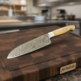 Handmade Damascus Gyuto Chef Knife – Olive Wood Handle, Steel Bolster & Full Tang Blade