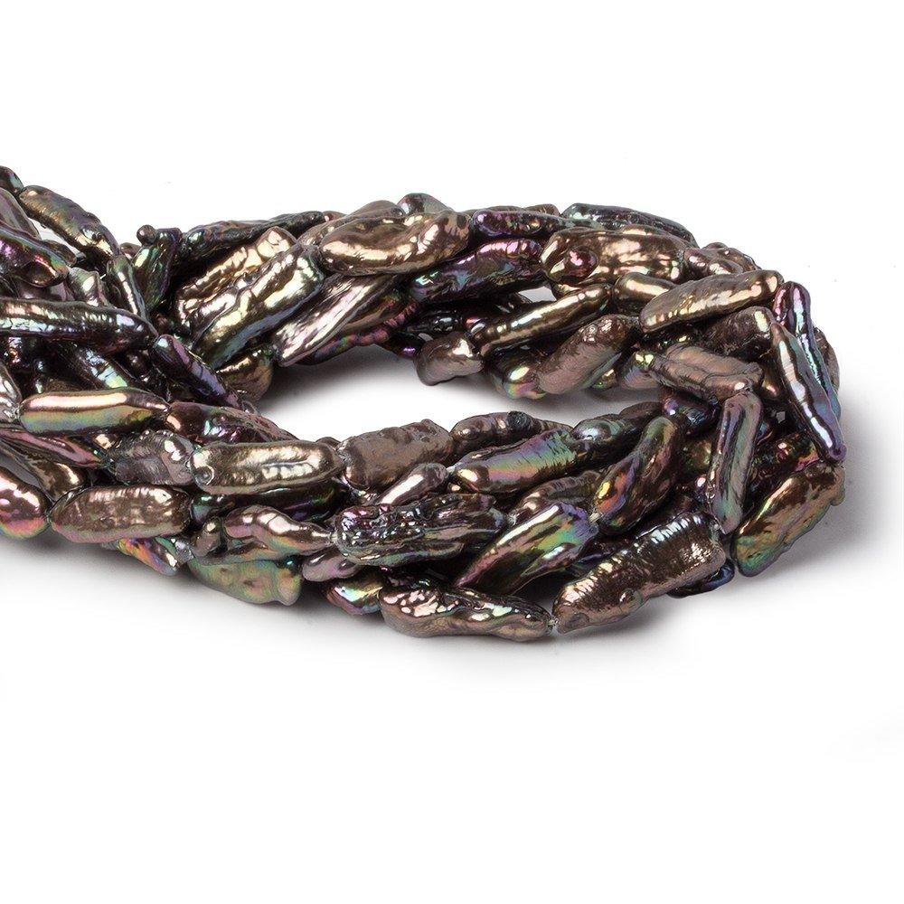 Peacock Straight Drill Biwa Pearls 16 inch 21 pieces 20x7mm