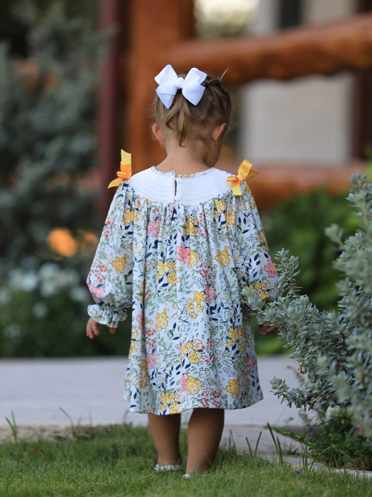 Fall  Embroidery Smocking Bow Floral Leaf Baby Girls Dress