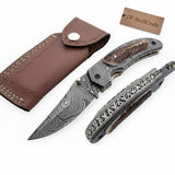 Handmade Damascus Folding Knife with Stag Horn Handle - Everyday Carry Knife by JW SteelCrafts