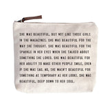 She Was Beautiful Quote Canvas Zip Bag