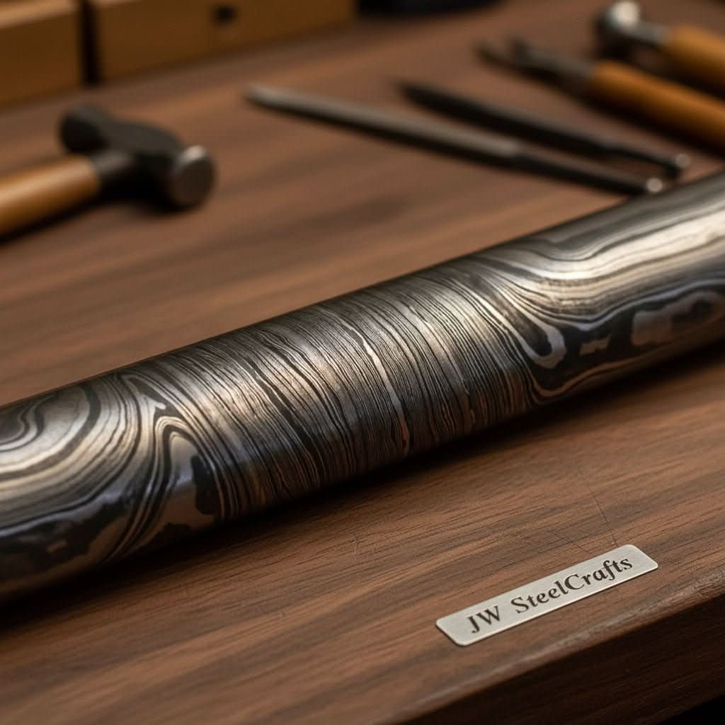 Twisted Damascus Round Bar Stock - Raw Billet for Rings, Knives