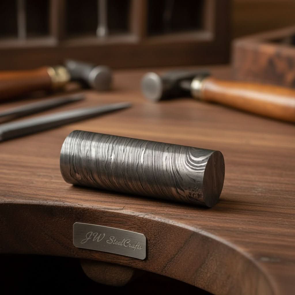 Twisted Damascus Round Bar Stock - Raw Billet for Rings, Knives