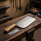 14-Inch Forged High Carbon Steel Butcher Cleaver — Filework Spine & Natural Hardwood Handle