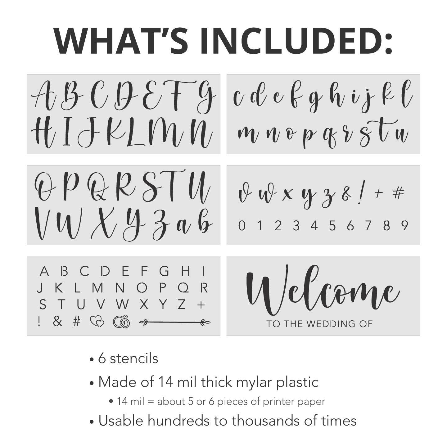 Wedding Stencils Set - Script Numbers, Letters, Symbols
