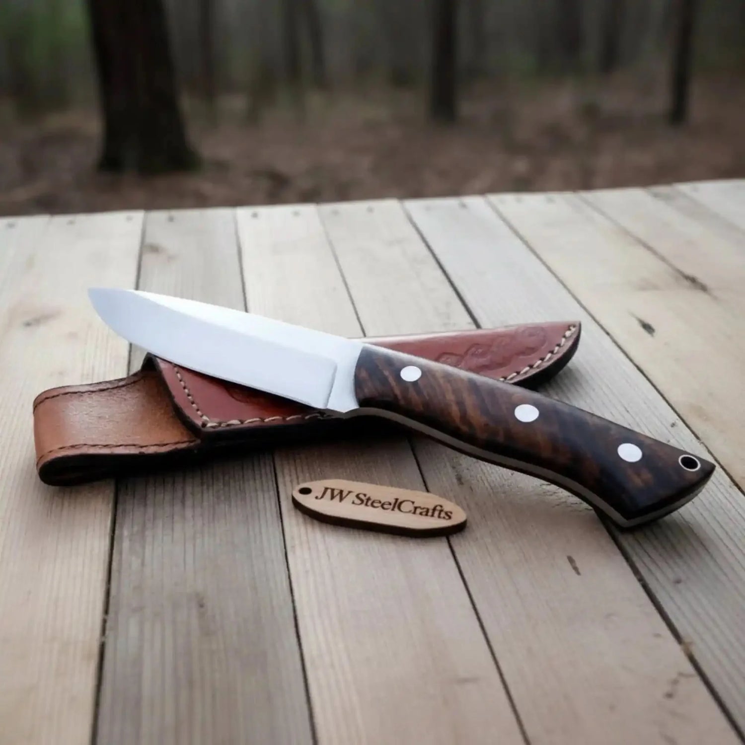 Drop Point Hunting Knife Stainless Steel Blade Rosewood Handle Fixed Blade Field Knife with Leather Sheath