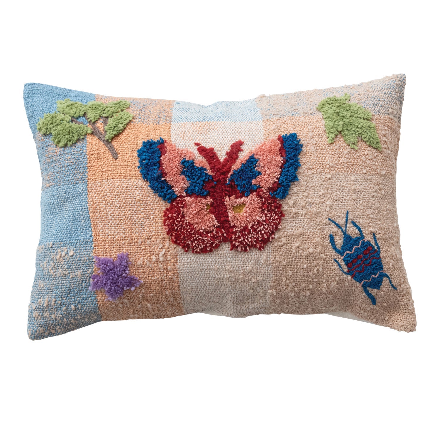 Tufted & Embroidered Butterfly & Insect Woven Thow Pillow