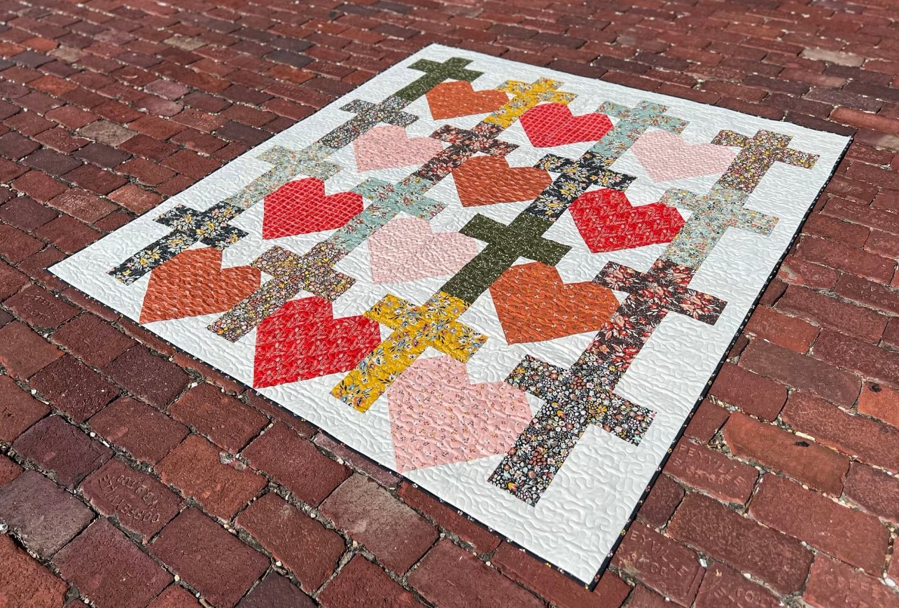 Yes He Loves Me Crosses and Hearts Quilt Pattern Paper Print Version