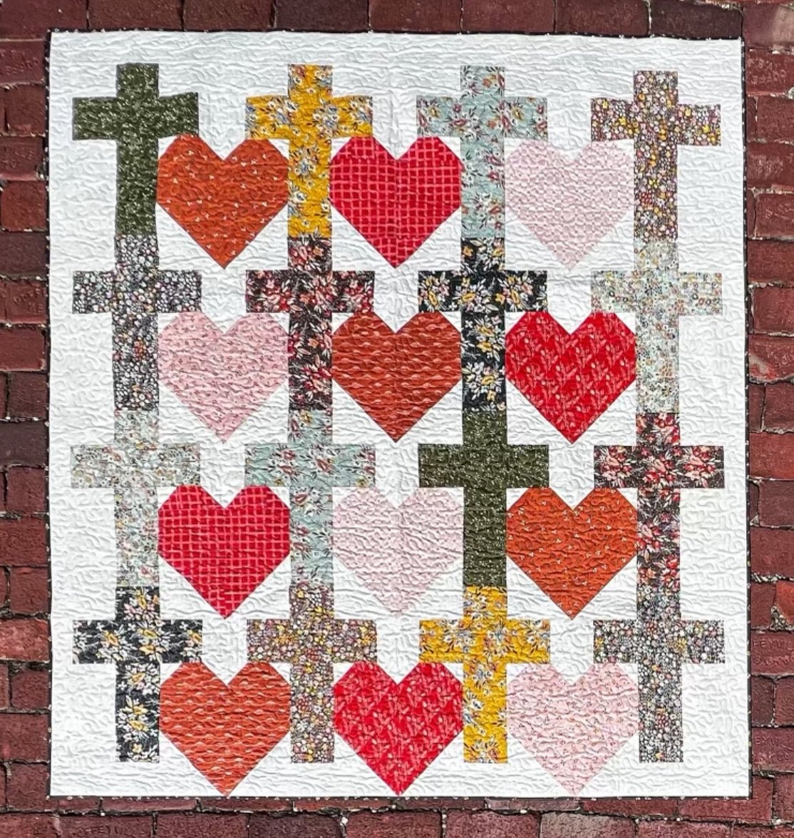 Yes He Loves Me Crosses and Hearts Quilt Pattern Paper Print Version