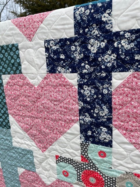 Yes He Loves Me Crosses and Hearts Quilt Pattern Paper Print Version